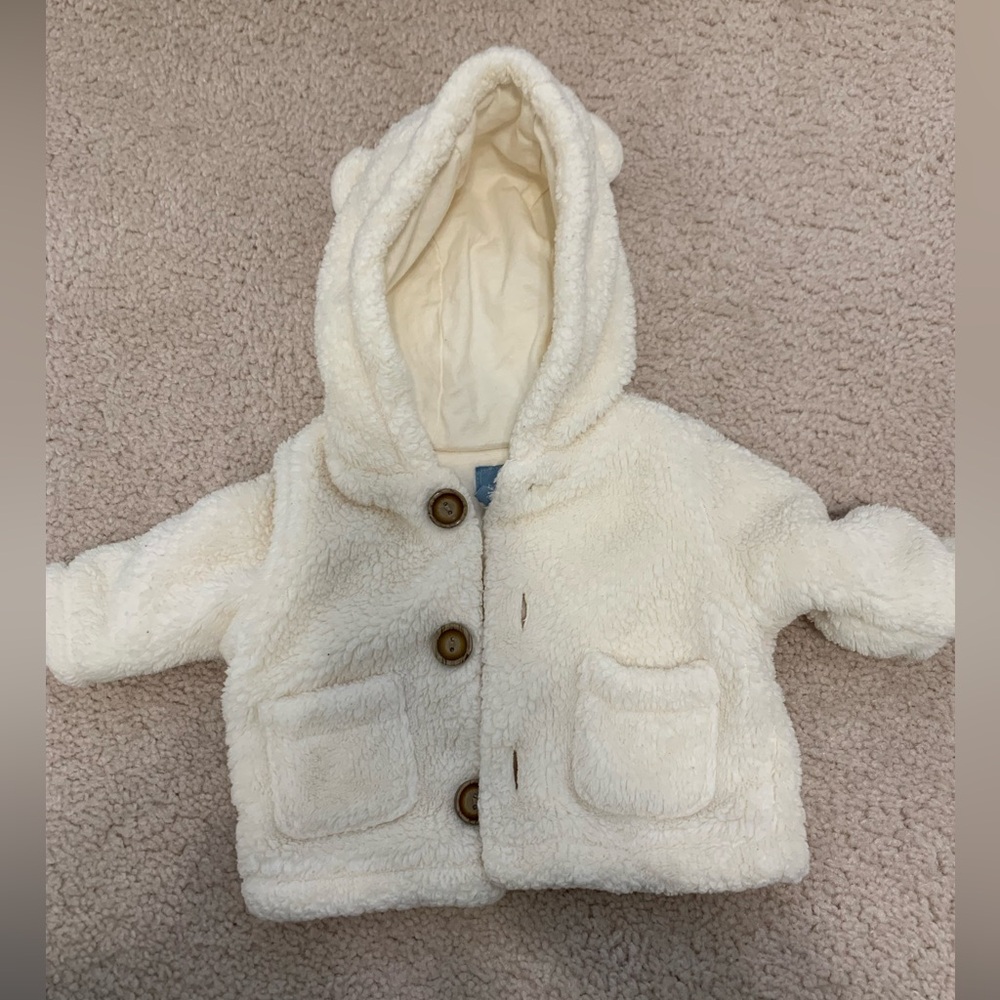 GAP fluffy white Baby Jacket with Hood